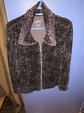 Style & Co. Brown and Black Leopard Velvet Bomber Jacket